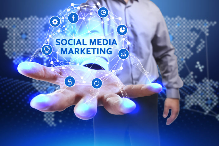 Social Media Marketing Hand extended showing Social Media Marketing